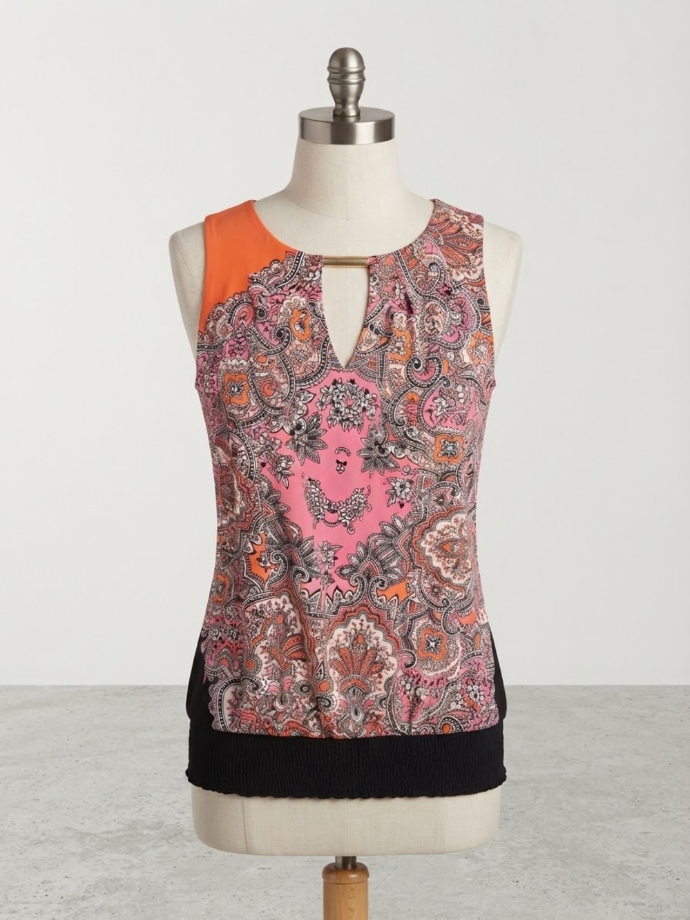 Alfani Pink and Orange Paisley Keyhole Tank